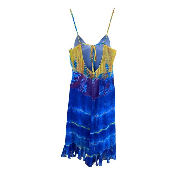 Betsey Johnson Multicolor Blue Yellow Tie-Dye Midi Dress 8 Polyester Womens Back - Picture 11 of 11